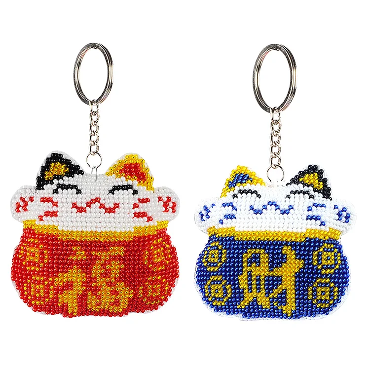 DIY Cross Stitch Key Chain Fortune Cat Embroidery Bead Bag Pendant
