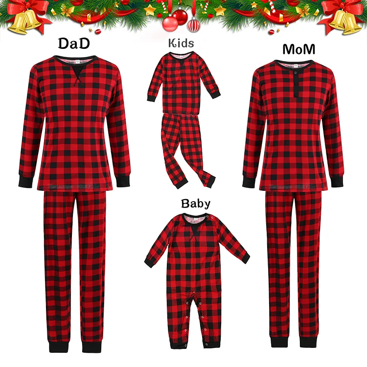 Christmas Classic Red Plaid Print Family Matching Pajamas Sets