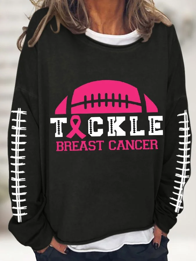 Women's Tackle Breast Cancer Pink Football Casual Long-Sleeve T-Shirt socialshop