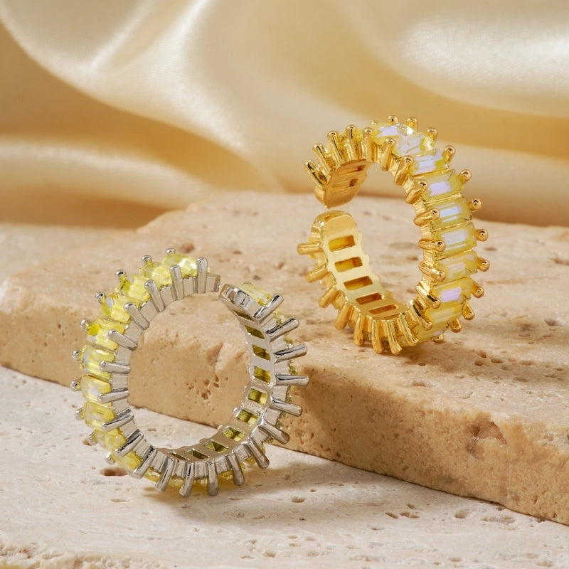 Copper K Gold Plated Rhodium Plated Inlay Round Zircon Open Rings