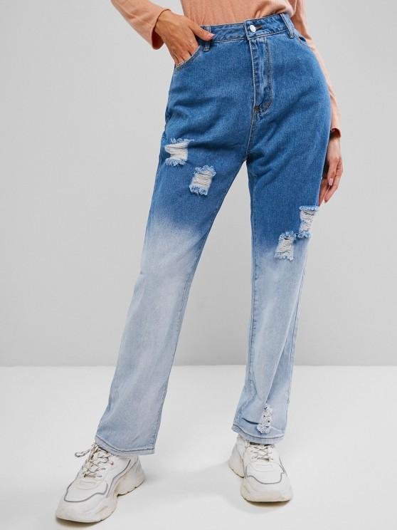 Distressed Two Tone Straight Jeans