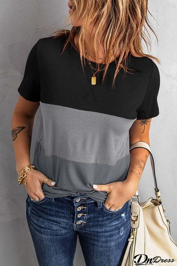 Color-block Loose All-match Short-sleeved T-shirt