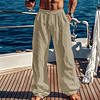Men's Casual Linen Beachside Drawstring Elastic Waist Pants Trousers by Inlyline