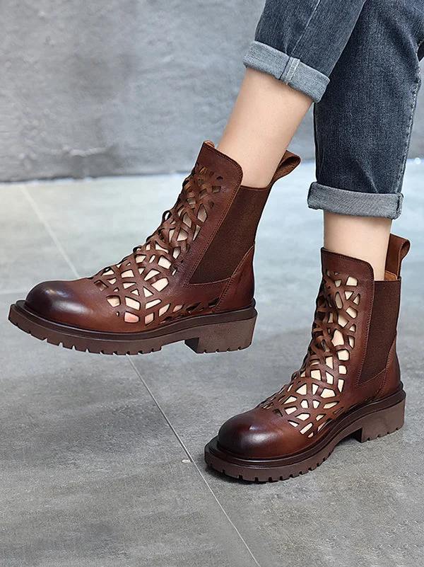 Urban Solid Color Hollow Out Boots 