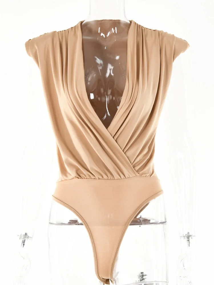 Articat V Neck Black Rompers Women Sexy Slim High Waist  Elegant Female Overalls 2022 Spring Sleeveless Bodycon Ladies Bodysuits