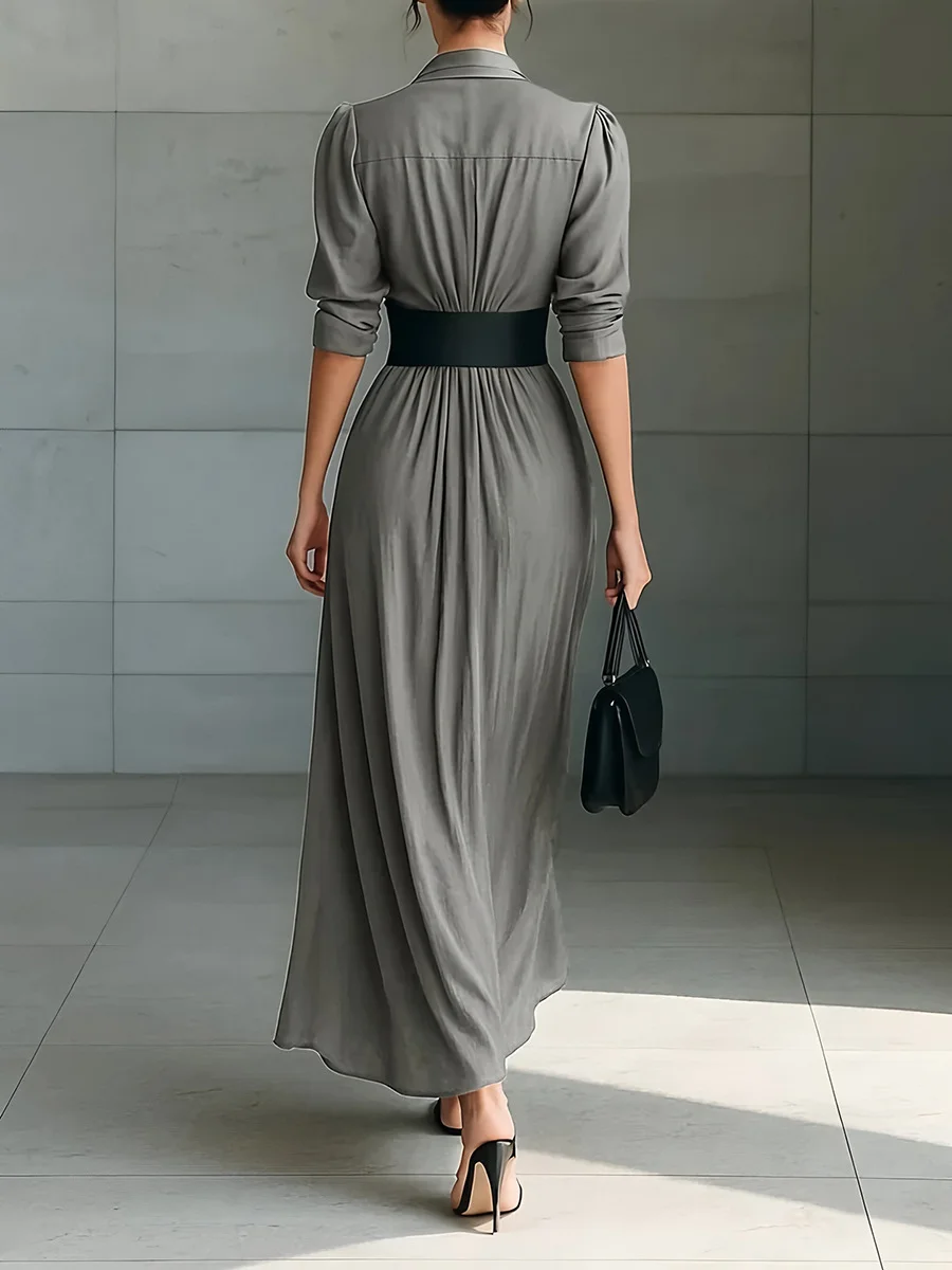 Athvotar Athvotar 2025 Spring/Autumn Festival New Fashion Tender Buckle Shirt Dress With Belt