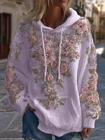 Women's Classic Floral Embroidery Art Comfy Hoodie - Image 5