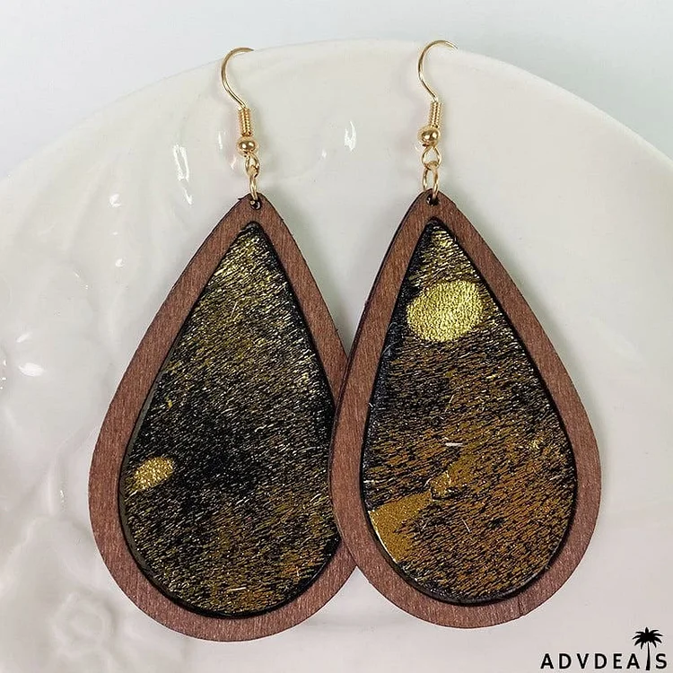 Teardrop Shape Wooden Dangle Earrings