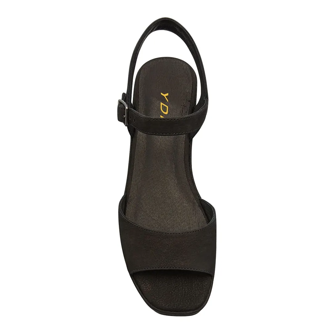 Vegan Leather Open Square Toe Ankle Strap Black Platform Sandals