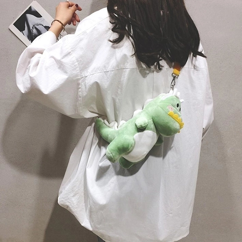 Women’s Small Plush Dinosaur Cute Zipper Shoulder Bag Phone Wallets Crossbody Bag