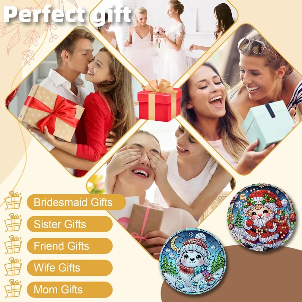 DIY Diamond Art Portable Cosmetic Mirror for Home Office Craft (Merry Christmas)