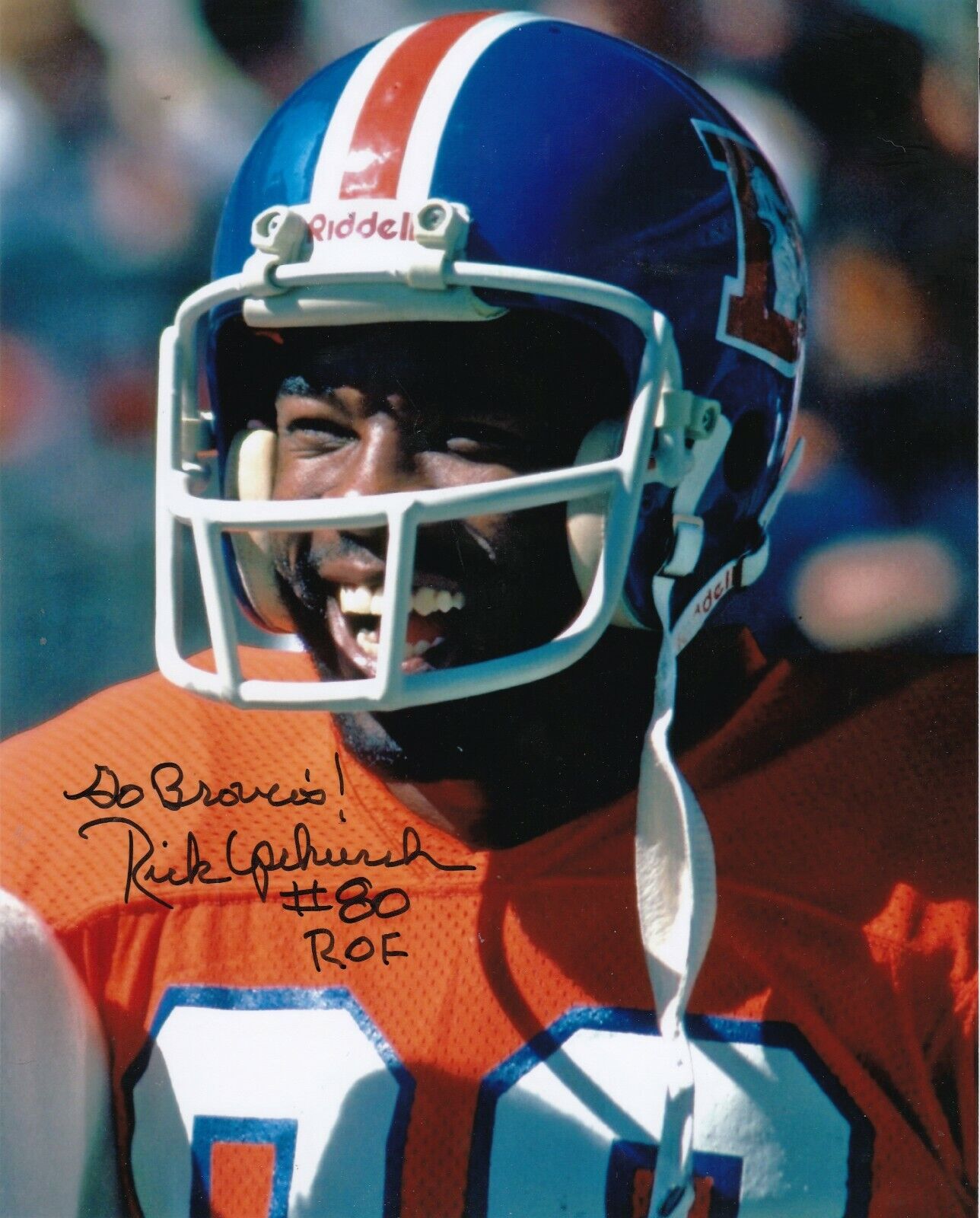 RICK UPCHURCH DENVER BRONCOS ACTION SIGNED 8x10