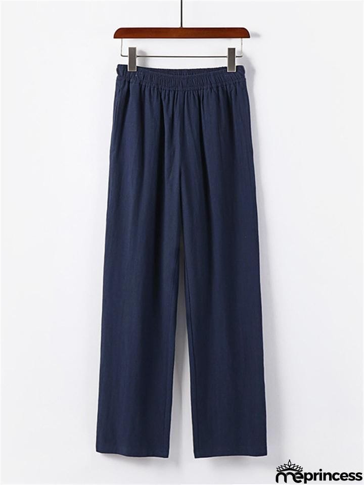 Men's Plus Size Straight Casual Simple Style Cotton And Linen Loose Pants