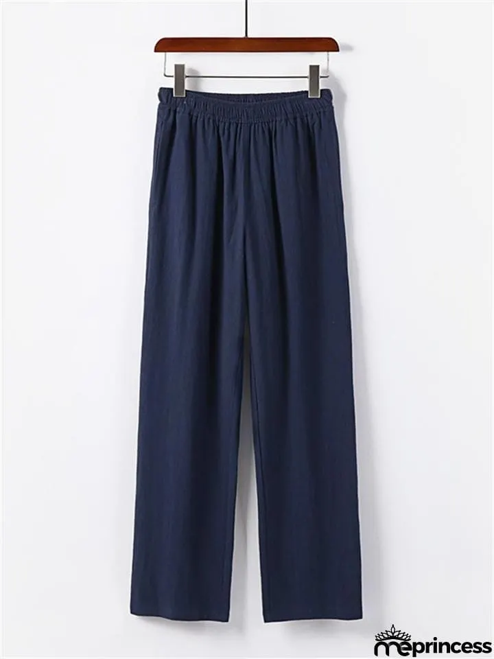 Men's Plus Size Straight Casual Simple Style Cotton And Linen Loose Pants