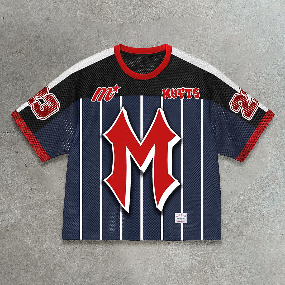M era casual street retro mesh stitching jersey