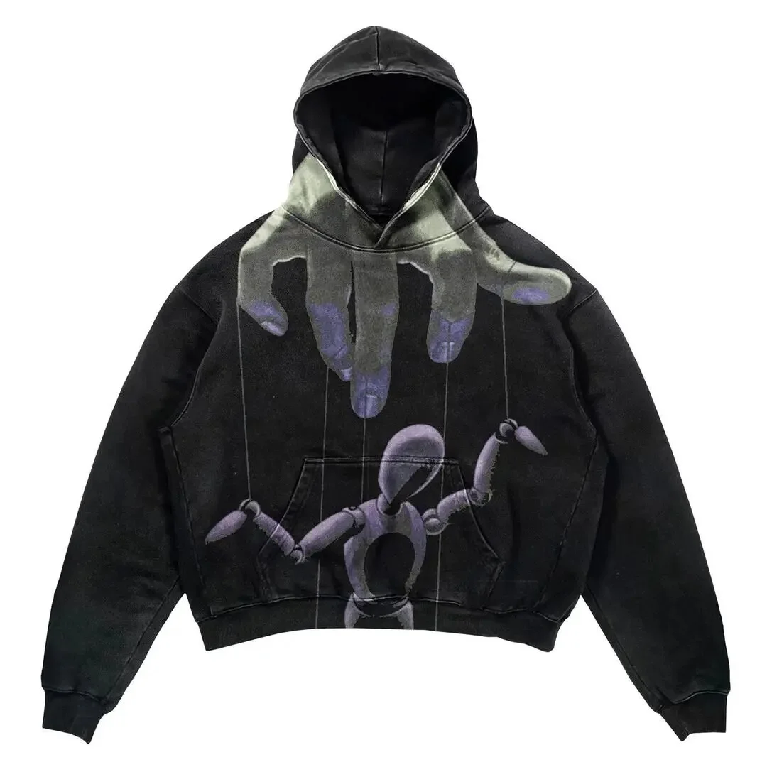 Brownm New European and American Men Casual Sweater Street Fashion Brand YK2 Skull 3D Digital Print Couple Hooded Sweater