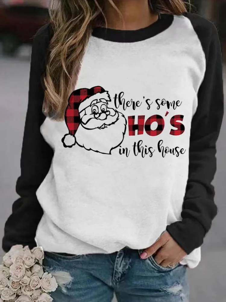 Women's Santa Claus Letter Printed Long Sleeve Round Neck Sweatershirt