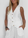 Women Casual Linen Waistcoat Two Set Suits