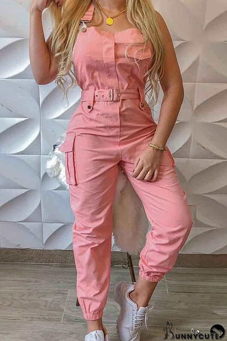 Halter High Waist Belted Pocket Jumpsuits