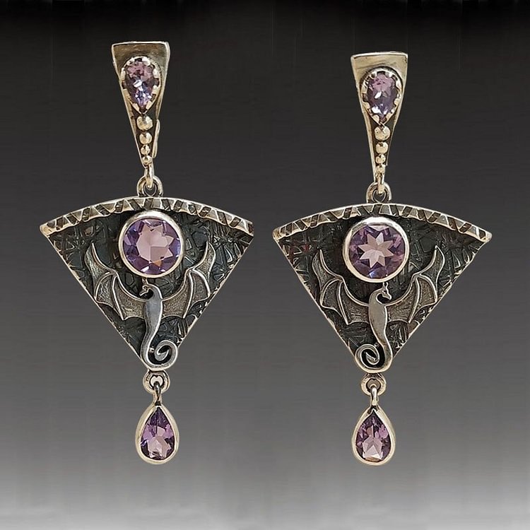 Gothic Punk Metal Earrings Pink Stone Inlaid Pendant Earrings Jewelry