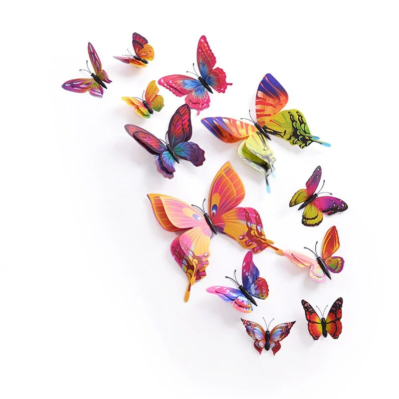 New style 12Pcs Double layer 3D Butterfly Wall Sticker on the wall Home Decor Butterflies for decoration Magnet Fridge stickers