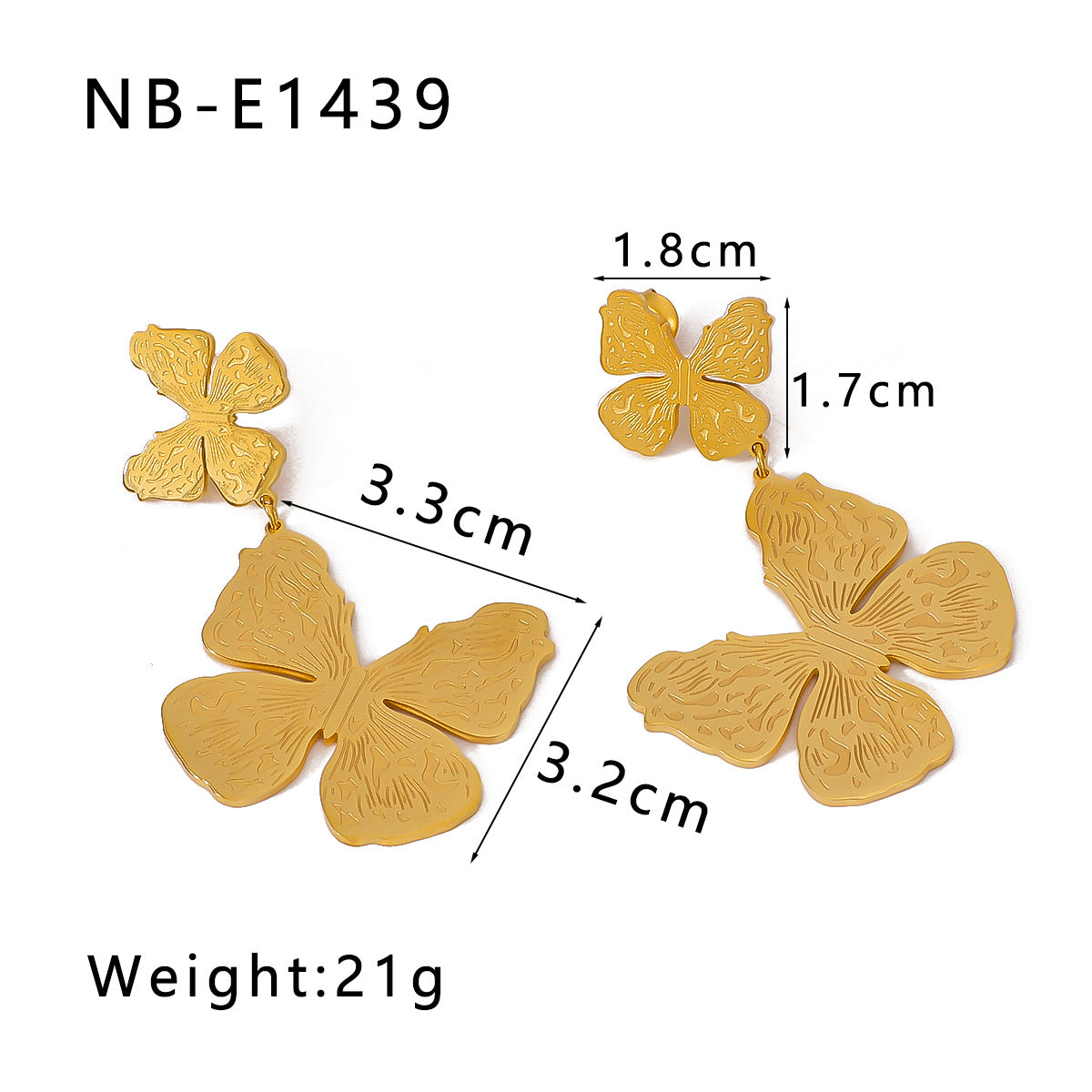 IG Style Butterfly Irregular Geometric Stainless Steel Electroplating Earrings