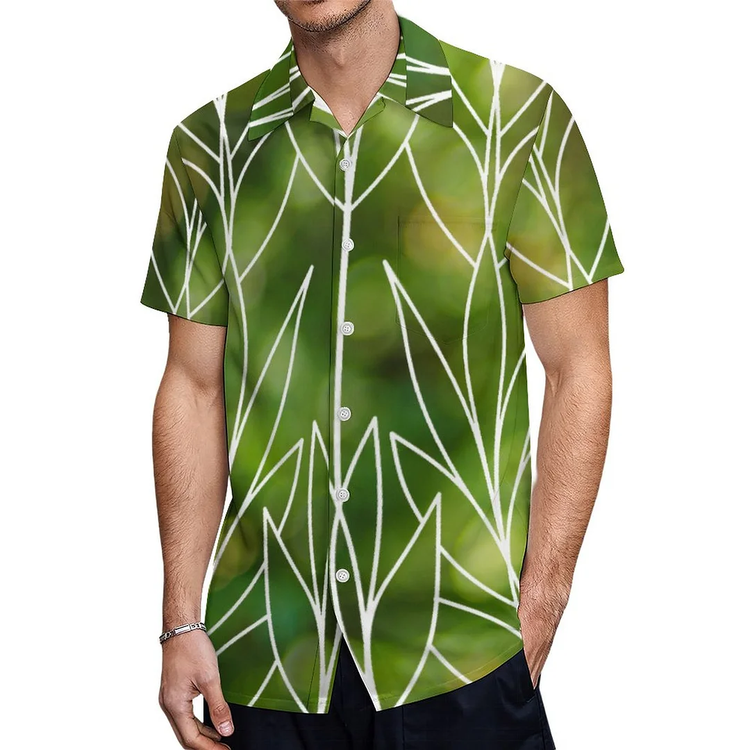 Short Sleeve Deco Plants Leafy Hawaiian Shirt Mens Button Down Plus Size Tropical Hawaii Beach Shirts