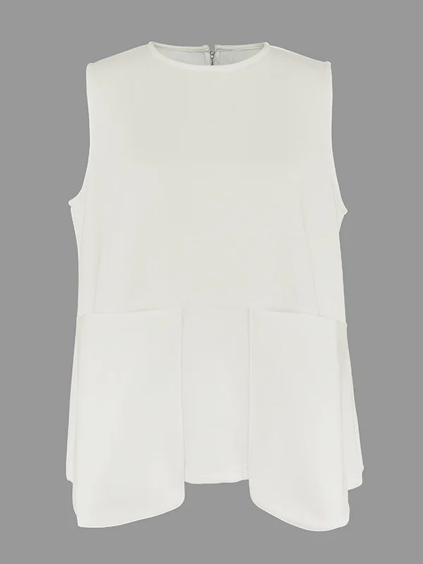 A-Line Loose Solid Color Split-Joint Round-Neck Vest Top