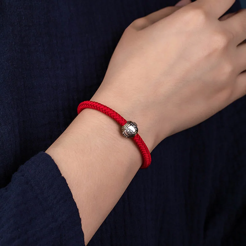925 Sterling Silver Tibet Handmade Om Mani Padme Hum Luck Protection King Kong Knot Braided Bracelet