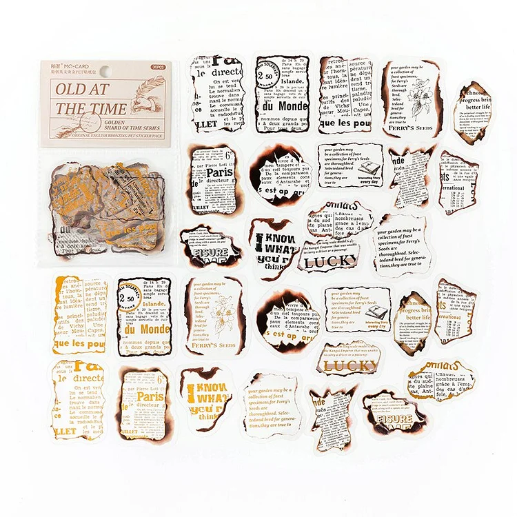 JOURNALSAY 30 Sheets Transparent PET Bronzing Sticker Pack Vintage English DIY