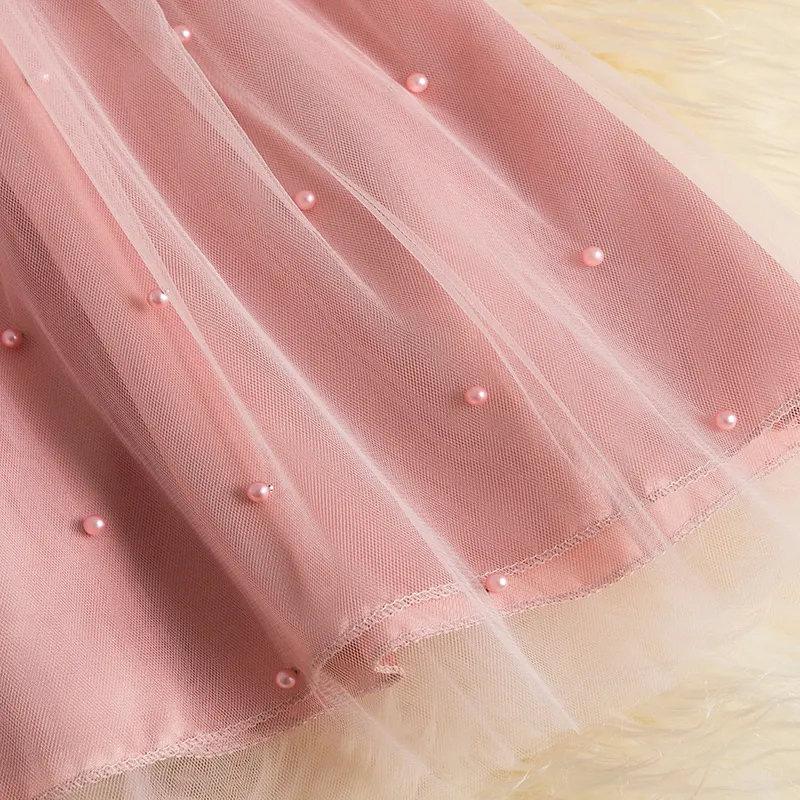 Uveng Baby Girls Dress for Summer Flower Lace Vestidos Wedding Party Kids Dresses for Girls Pearls Tulle Princess Children's Dresses
