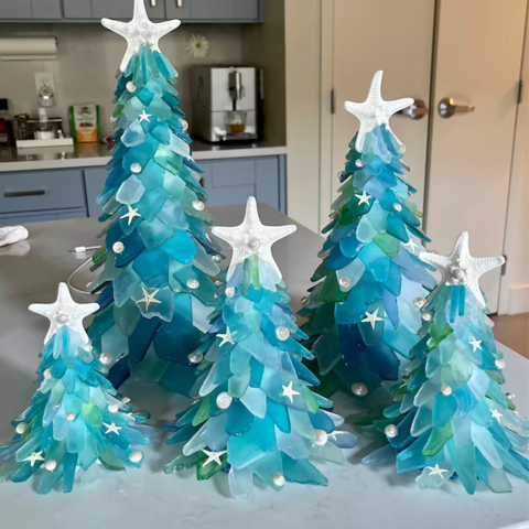 Beautiful Sea Glass Christmas Trees And Wreath、、sdecorshop