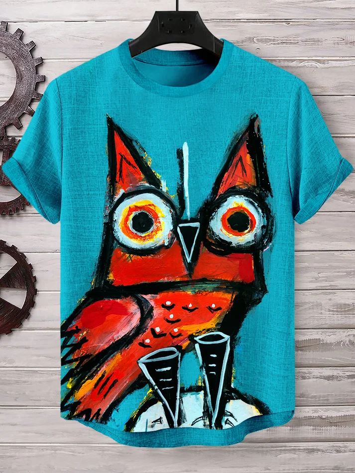Men's Owl Abstract Painting Art Print Casual T-Shirt