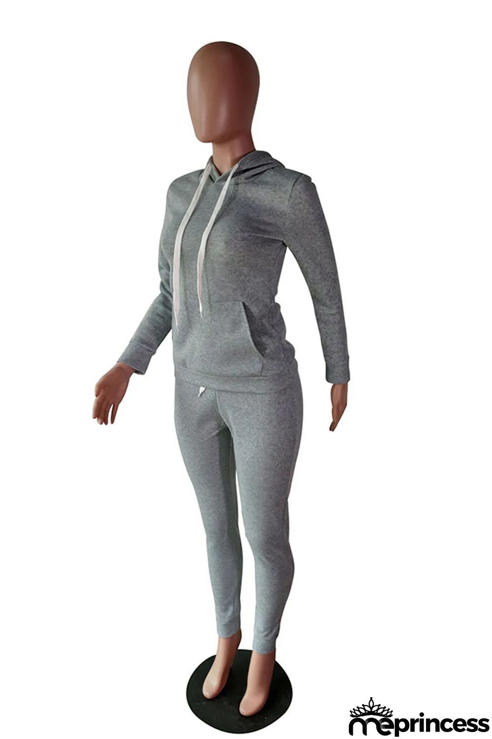 Grey Casual Solid Hooded Collar Plus Size