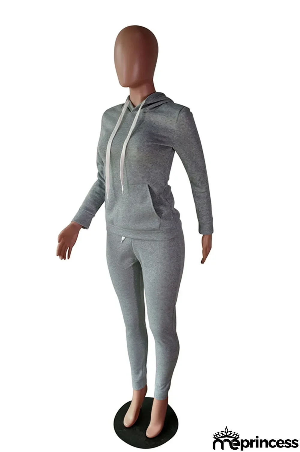 Grey Casual Solid Hooded Collar Plus Size