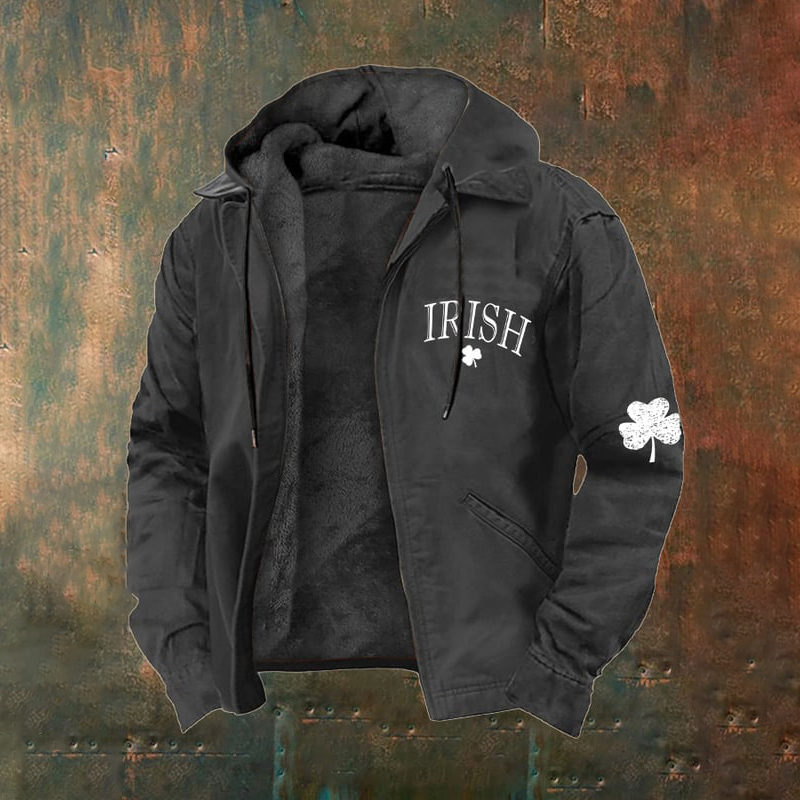 Comstylish Men's St. Patrick's Day Irish Print Plush Zipper Jacket