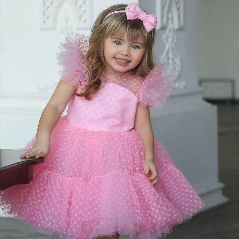 Wedding Party Dress for Girl Flower Polka Dot Elegant Kids Evening Dresses Children Tulle Bridesmaid Dresses Girls Prom Vestidos