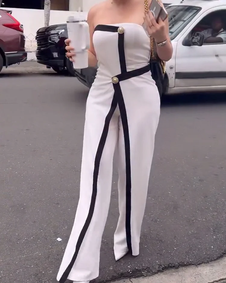 Elegant High Waist Contrast Color Jumpsuit