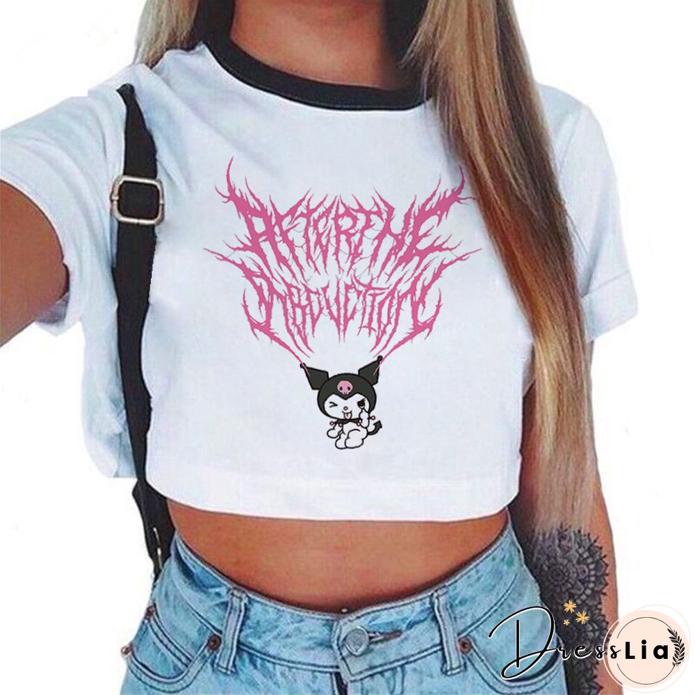 Summer Fashion Punk Tshirt Harajuku Gothic Sexy Crop Top Women Shirt Funny Hip Hop O-Neck