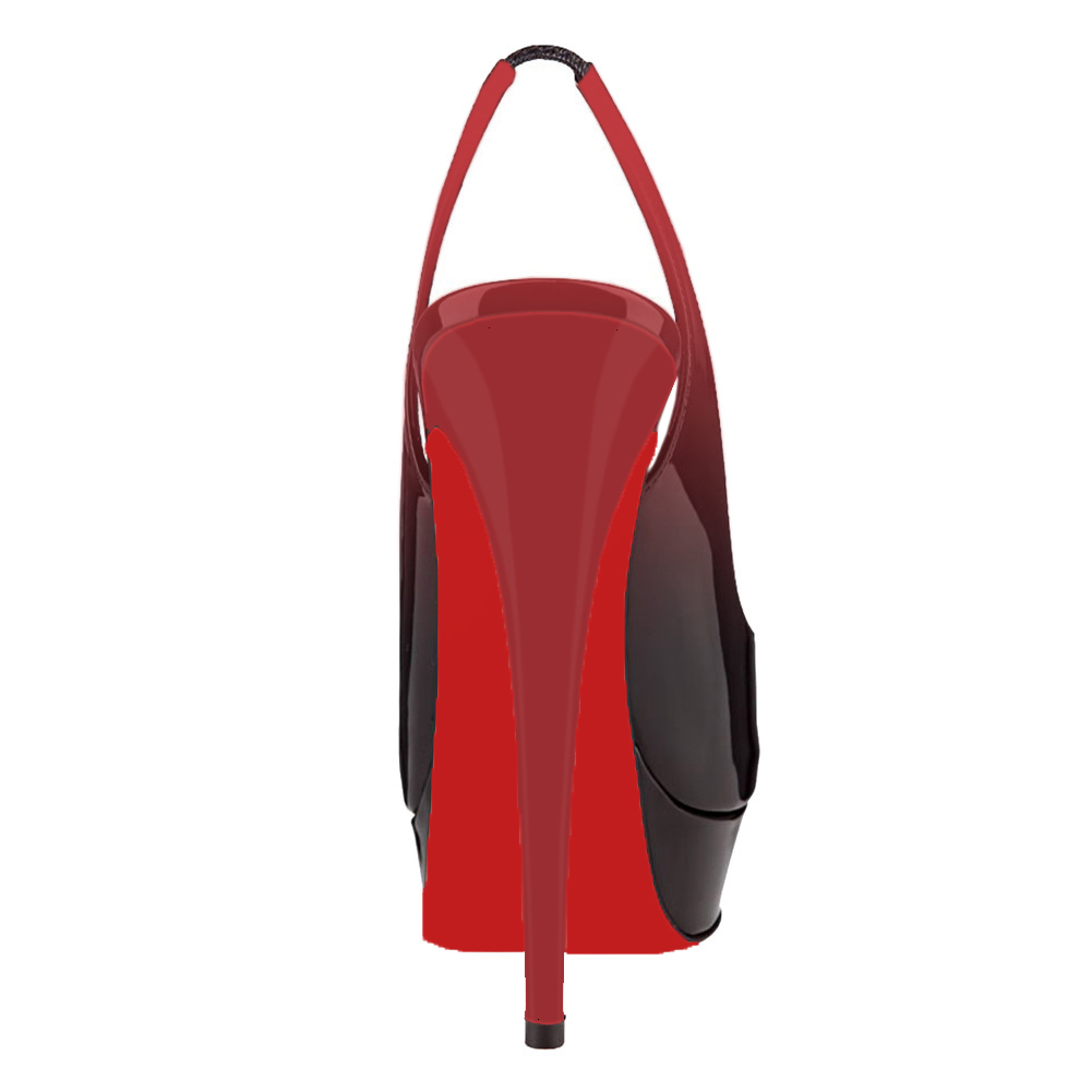 150mm Slingback Sandals Platforms Sky High Party Gradient Color Red Black Pumps-vocosishoes