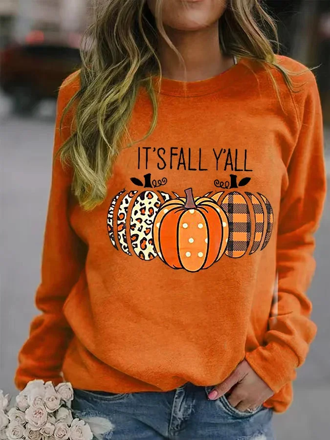 Women's Halloween IT'S FALL Y'ALL Printed Sweatshirt socialshop