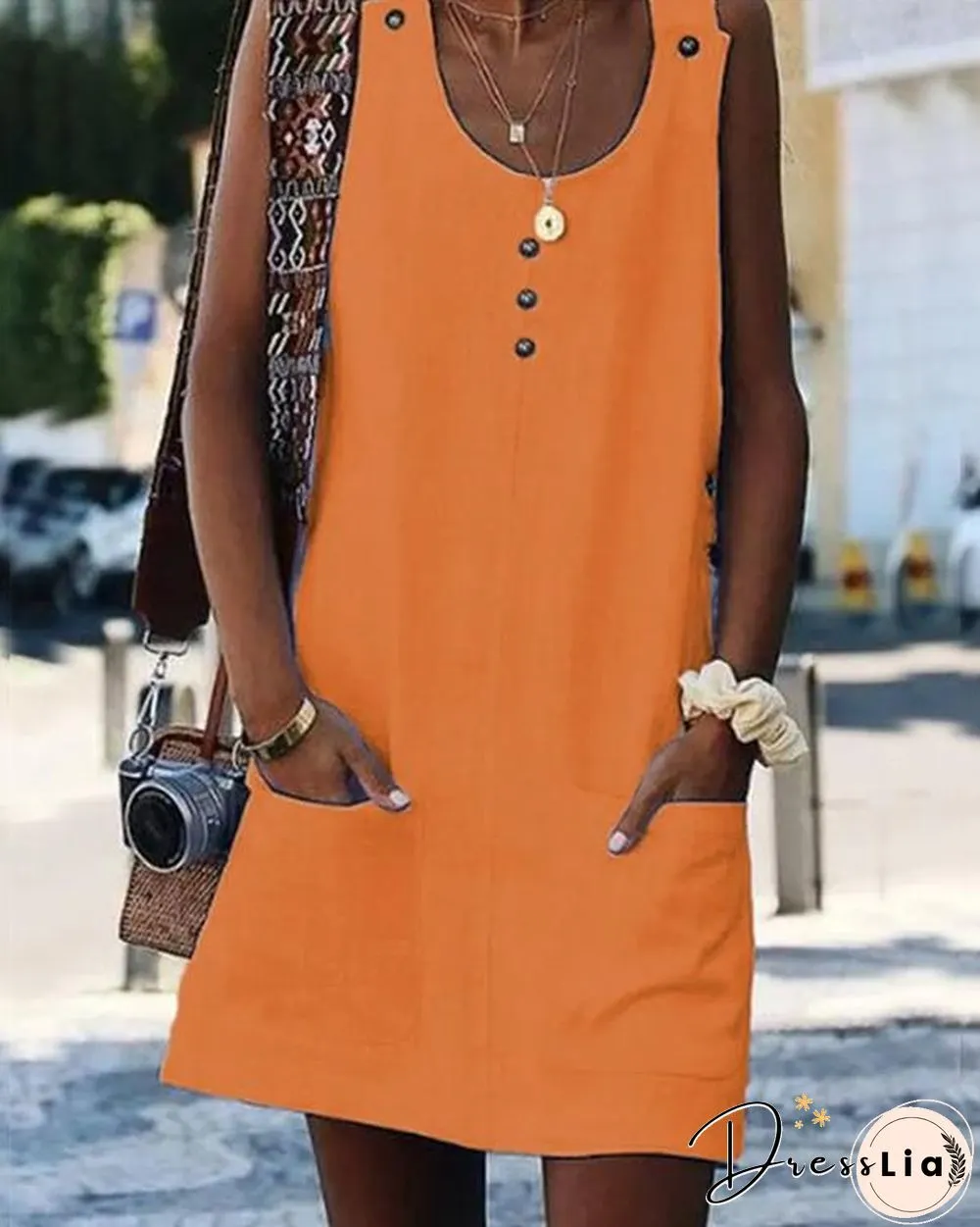 Linen Button Pocket Mini Dress