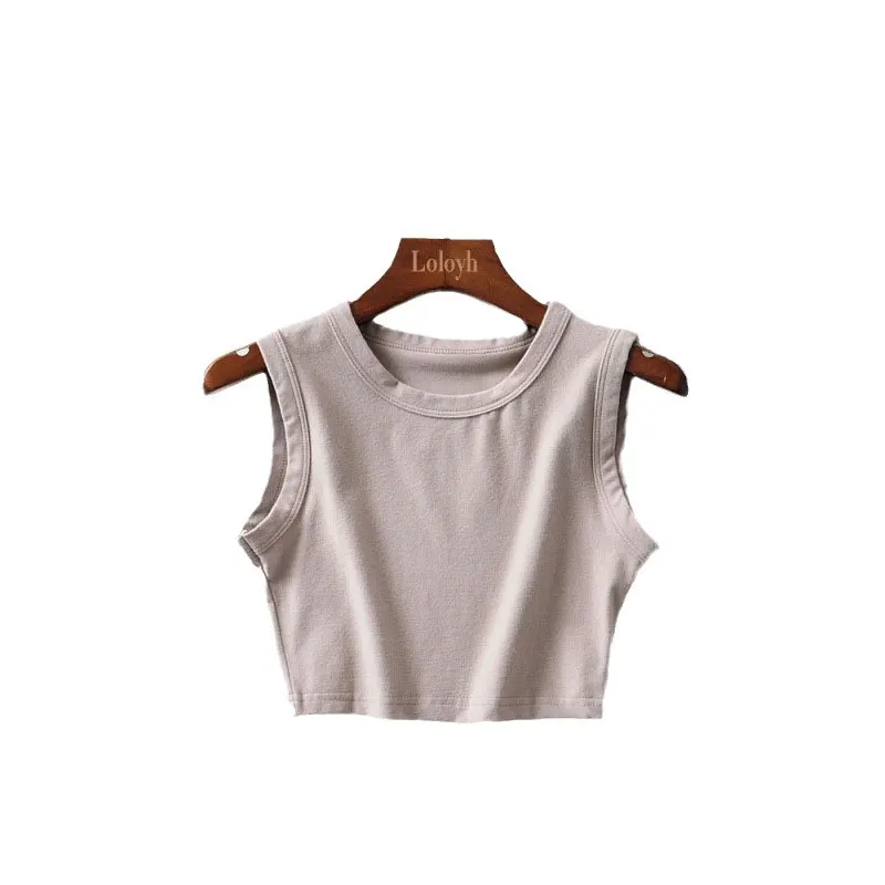 Churchf Churchf 2024 New Women's Top Cycling Vest Cotton Pure Color Wide Edge Short Crop Vest