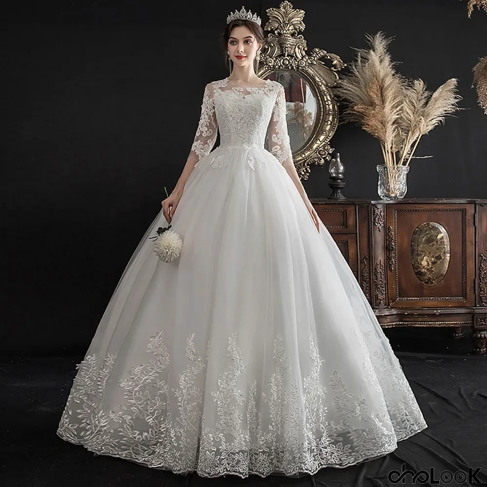 Womens Off Shoulder Dream Fit Half-Sleeve Lace Bridal Wedding Dress