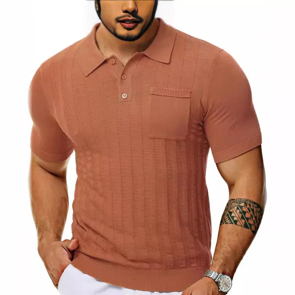 Uveng Uveng Men's Casual Polo Shirt Short Sleeve V-Neck Hollow Breathable Knit Summer Men's Top