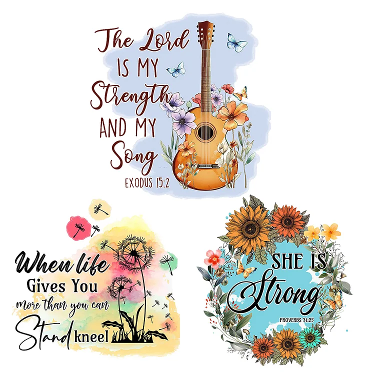3 Sheets Flowers Iron on Patches Heat Transfer Vinyl Patch Stickers (Guitar)