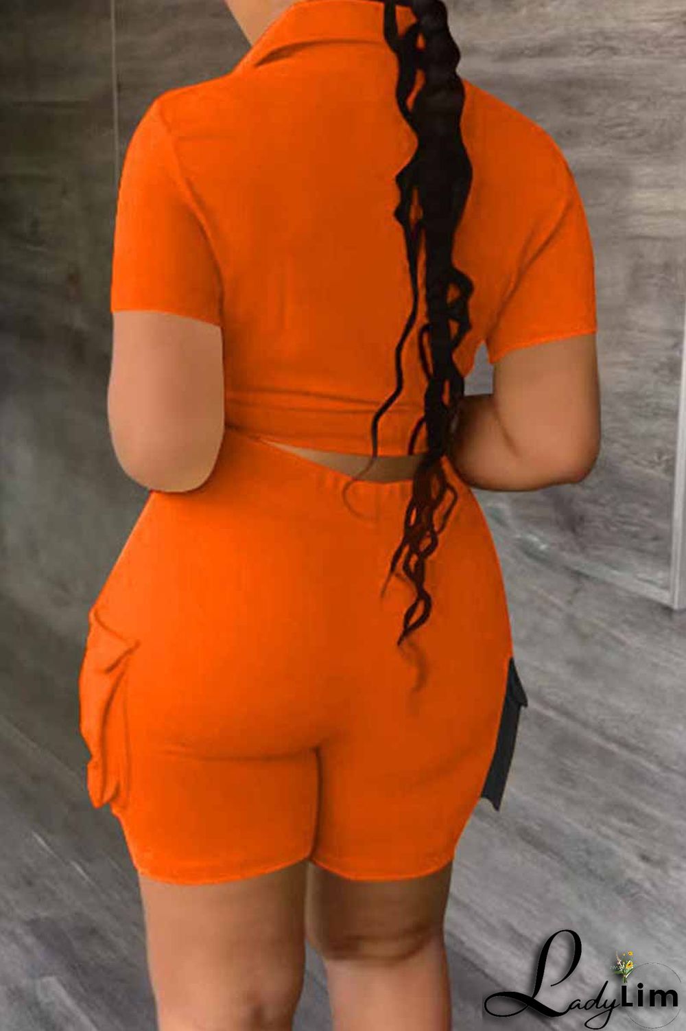 Orange Street Print Patchwork Letter Turndown Collar Short Sleeve Two Pieces