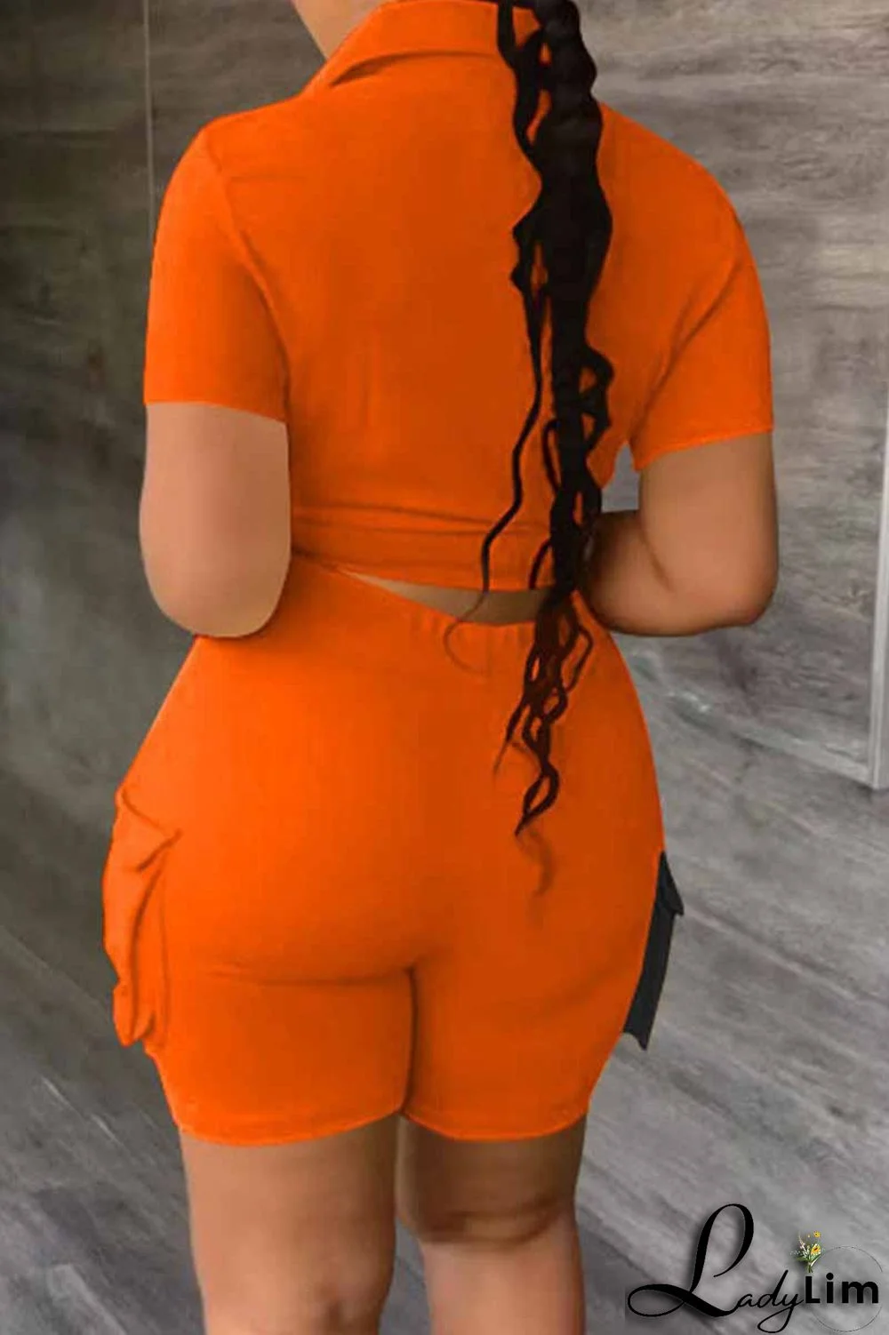 Orange Street Print Patchwork Letter Turndown Collar Short Sleeve Two Pieces