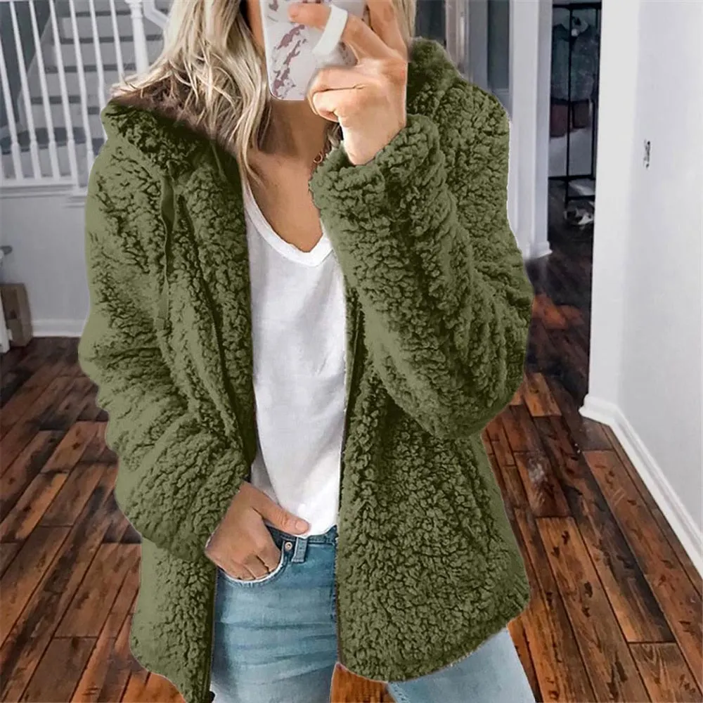 2021 new women's hooded woolen fleece autumn and winter jacket