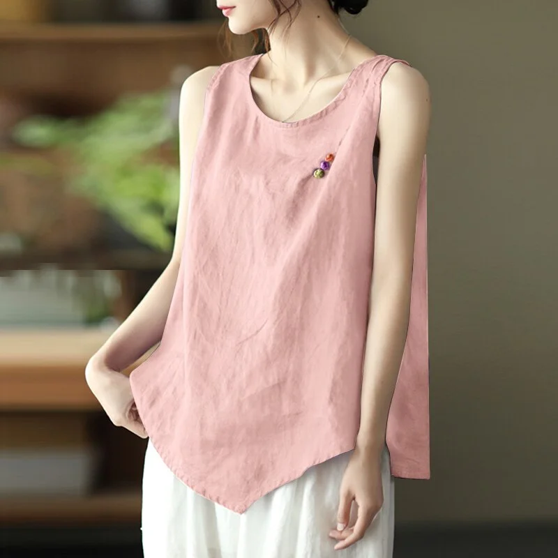 Oversized Summer Tops Women's Irregular Blouses ZANZEA Vintage Casual Sleeveless Tank Top Female Solid Tunic Cotton Chemise